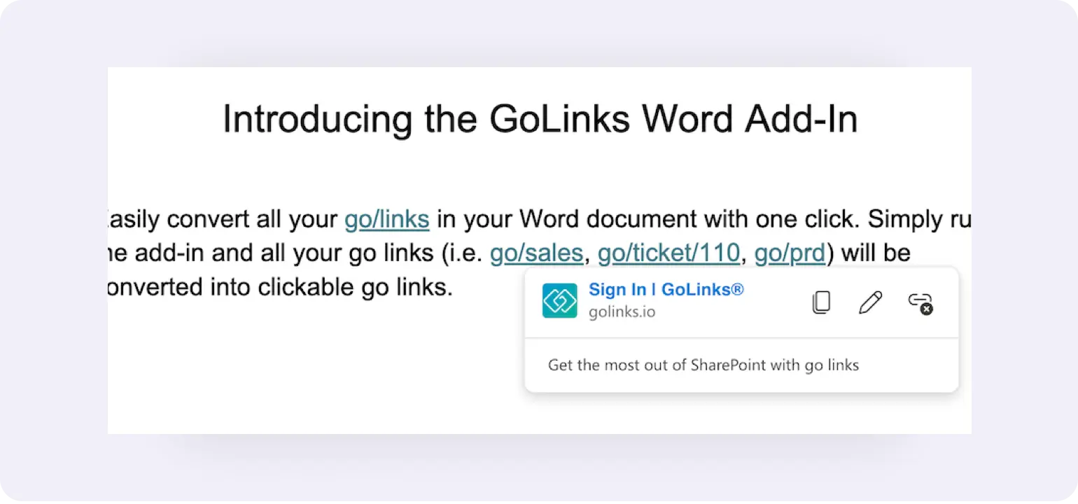 Go Links® in a Microsoft Word document